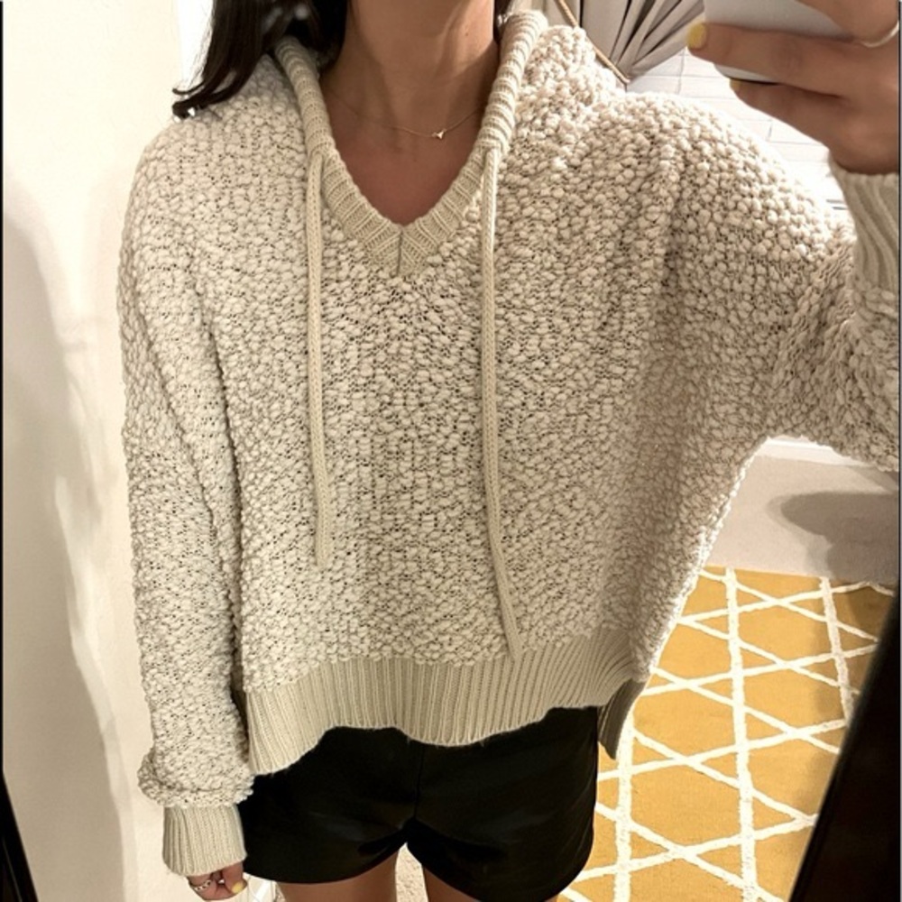 GreenTea Cream Knit Hoodie with Hood